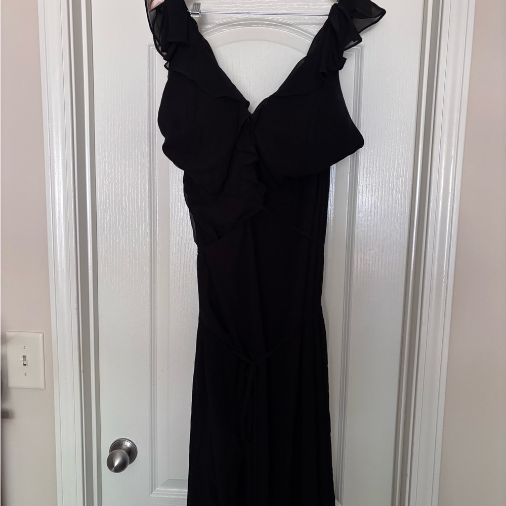 Azazie Black Wrap Ruffled Cocktail/Bridesmaid Dress